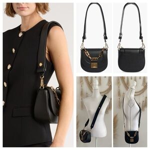 Karl Lagerfield Paris black leather shoulder bag crossbody purse gold chain